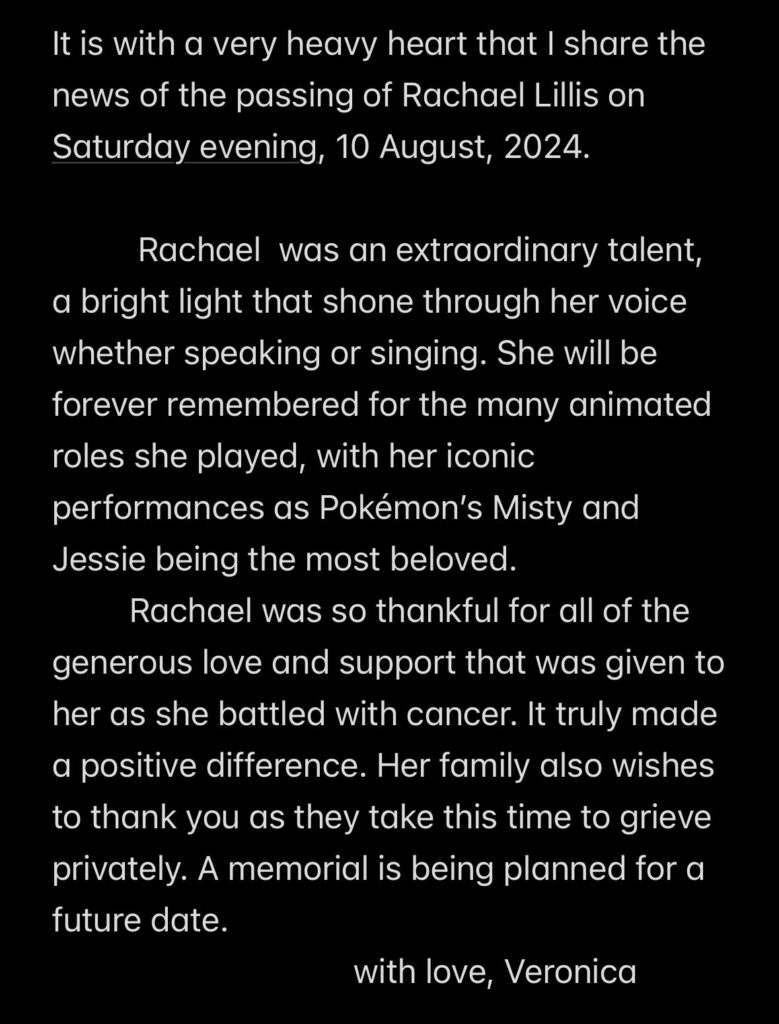 Rachael Lillis Dies at 46 A Loss for Pokemon Fans